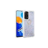 Nezih Case Xiaomi Redmi Note 12 4G ile Uyumlu Yüzüklü Standlı Simli Pullu Sıvılı Silikon Kılıf, Gümüş