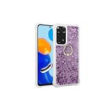 Nezih Case Xiaomi Redmi Note 12 4G ile Uyumlu Yüzüklü Standlı Simli Pullu Sıvılı Silikon Kılıf, Mor