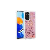 Nezih Case Xiaomi Redmi Note 12 4G ile Uyumlu Yüzüklü Standlı Simli Pullu Sıvılı Silikon Kılıf, Pembe