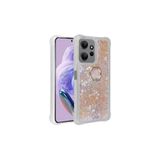 Nezih Case Xiaomi Redmi Note 12 Pro 4G ile Uyumlu Yüzüklü Standlı Simli Pullu Sıvılı Silikon Kılıf, Gold
