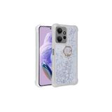 Nezih Case Xiaomi Redmi Note 12 Pro 4G ile Uyumlu Yüzüklü Standlı Simli Pullu Sıvılı Silikon Kılıf, Gümüş