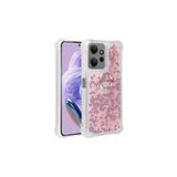 Nezih Case Xiaomi Redmi Note 12 Pro 4G ile Uyumlu Yüzüklü Standlı Simli Pullu Sıvılı Silikon Kılıf, Pembe