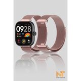 Nezih Case Xiaomi Redmi Watch 4 / 5 / 6 / Band 8 Pro / Uyumlu Milanes Hasır Örgü Metal Kordon - Rose Pink