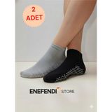 NF ND ENEFENDİ 2 Çift Kaydırmaz Unisex Yoga, Pilates, Tavaf Çorabı | Spor Patik Çorap |siyah |gri 36-40 - 36 - 40 - Gri - Siyah