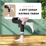 NF ND ENEFENDİ 2 Çift Yoga Pilates Çorabı Kadın Kaymaz Silikon Taban Pamuklu Soket Tenis Çorap Altı Havlulu Beyaz.