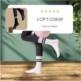 NF ND ENEFENDİ 2 Çift Yoga Pilates Çorabı Kadın Kaymaz Silikon Taban Pamuklu Soket Tenis Çorap Havlulu Siyah Beyaz.