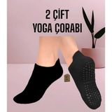 NF ND ENEFENDİ 2 Çift Yoga Pilates Tavaf Dikişsiz Çorap Kadın Kaymaz Taban Pamuklu Silikon Baskılı Siyah