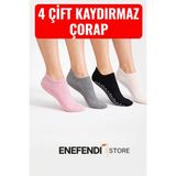 NF ND ENEFENDİ 4 Çift Kaydırmaz Unisex Yoga, Pilates, Tavaf Çorabı | Spor Patik Çorap Pembe |Gri |Siyah|Ekru 36-40 - 36 - 40 - Çok Renkli