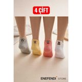 NF ND ENEFENDİ 4’lü Kadın Patik Çorap Seti | Yumuşak Pamuklu Likralı Nakışlı Çorap | Sarı Pembe Gri Beyaz | 36 40 - 36 - 40 - Renkli