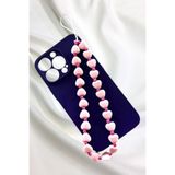 nftart.design Pembe Kalpler Ve Mini Boncuklu Bilek Telefon Askısı , Telefon Ipi, Telefon Charmı