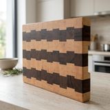NFzz Ceviz Ladin End Grain Kesme Tahtası 41x26x4 cm | Masif Ahşap Kasap Bloku | Kalın Profesyonel Doğrama Tahtası | El Yapımı Ahşap Kesme Tahtası