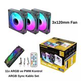 Ng-A120b 3 Adet 120Mm Kasa Fan 11X Argb Pwm Slot Kontrolcü Ve Kumanda Siyah