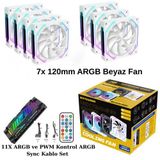 Ng-A120w 7 Adet Infinity Mirror Argb Pwm Kasa Fanı 11X Argb Pwm Slot Kontrolcü Ve Kumanda Beyaz