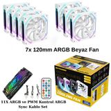Ng-O120w 7 Adet 120Mm Argb Fan 11X Argb Pwm Slot Kontrolcü Ve Kumanda Beyaz
