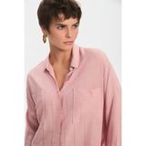 NG Style %100 Viskon Çizgili Gömlek - Pembe - Standart