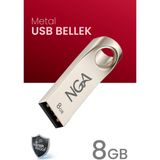 NGA USB Bellek Metal Gövde Güvenli USB Memory - Flash Drive - 8 GB - Gri Metal
