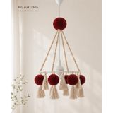 NGAHOME El Yapımı Bohem Ahşap Boncuk Avize, Bebek/Çocuk Odası, 30x50 cm, Kırmızı, Ahşap, Sarkıt