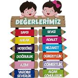 Ngüzel Keçe Tasarım Değerlerimiz Kız Erkek Figürlü Pano, Okul Öncesi, Anaokulu, Ilkokul, Kur'an Kursu - Çok Renkli