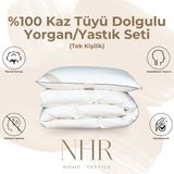 Nhr Home %100 Kaz Tüyü Dolgulu, %70 Gıdık Antibakteriyel, Isı Dengeleyici, Tek Kişilik Yorgan/yastık Seti - 155 x 215 cm - Beyaz
