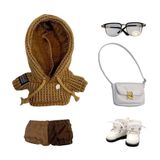 niannyyhouse 10cm 15cm 20cm Peluş Bebek Giysileri Yün Kapüşonlu Pantolon Sırt Çantası Gözlük Deri Ayakkabı Renk Bloke Kıyafet Bebek Giydirme (Kahverengi-20cm)