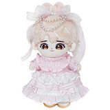 niannyyhouse 20cm Peluş Bebek Giysileri Katı Dantel Elbise Şapkalar 8 inç Bebek Aksesuarları Giydirme (Açık Pembe)