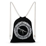 NIBABA İpli Sırt Çantası Viking Scandivanian Dinozor Kafatası İskeleti Büyük Kapasiteli Sırt Çantası Cinch Suya Dayanıklı Kanvas Spor Yoga Spor Çantası Erkek Kız Kadın Erkek, İpli Çanta