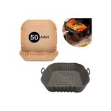 Nibirun Buffer® Gri Kare Pişirme Matı 20 cm ve 50 Adet Tek Kullanımlık Kare Tabak Model Pişirme Kağıdı