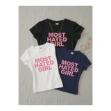 NİCE 3'lü Kadın Most Hated Girl Baskılı - Likralı Kısa Kol Body Tee Crop