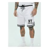 NİCE Baskılı Ny Tasarım Erkek Siyah Basketbol Şortu - Retro Tarz Filesiz Rahat Kesim Spor Şort