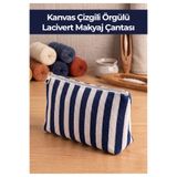Nice Concept Kanvas Çizgili Örgülü Makyaj Çantası
