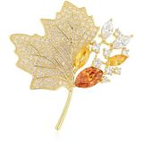 Nice For You Kristal Zirkon Akçaağaç Yaprağı Broş – Çok Renkli, Işıltılı Premium Metal, Kadın Şık Aksesuar, Ceket & Şal Broşu, Hediyelik