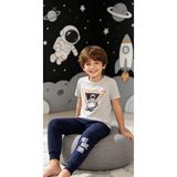 NiCe İç Giyim Astronot Baskı Gri & Siyah Renk Bisiklet Yaka Manşetli Paça Cepli Pamuk Penye Erkek Çocuk Pijama Alt & Üst Takım - Gri - Antrasit - 7 - 8 Yaş