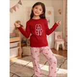 NiCe İç Giyim Bordo Tavşan Fiyonk Desenli Flexıble Cotton Esnek Kumaş Kız Çocuk Pijama Takım - 12 - 13 Yaş