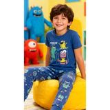 NiCe İç Giyim Lacivert Renk Sevimli Canavarlar Temalı Manşetli Paça Bisiklet Yaka Erkek Çocuk Pijama Takım - Mavi - 2 - 3 Yaş