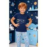 NiCe İç Giyim Uzay Temalı Lacivert & Açık Mavi Renk Bisiklet Yaka Pamuk Penye Erkek Çocuk Pijama Takım - 7 - 8 Yaş