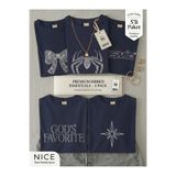 NİCE Kadın 5' Li Taş Baskılı - Likralı Kısa Kol Body Tee Crop