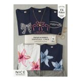 NİCE Kadın 5'li Baskı ve Taş Baskı- Likralı Kısa Kol Body Tee Crop