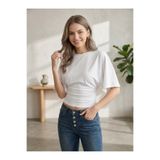 NİCE Kadın Bele Oturan Geniş Kollu Doğal Viskon Likralı Kısa Kol Body Tee Crop