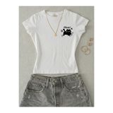 NİCE Kadın Harajuku Street Baskılı - Likralı Kısa Kol Body Tee Crop
