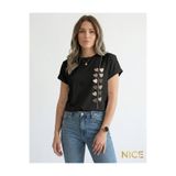 NİCE Kadın Sıralı Minik Kalpler Şık Baskı Tasarımlı Günlük Kullanım Trend T-shirt