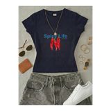 NİCE Kadın Spicy Life Baskılı - Likralı Kısa Kol Body Tee Crop