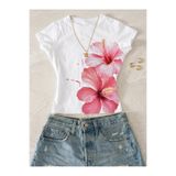 NİCE Kadın Trend Çiçek Baskılı - Likralı Kısa Kol Body Tee Crop