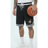 NİCE Minimal Baskılı Erkek Siyah Basketbol Şortu - Retro Tarz Filesiz Rahat Kesim Spor Şort