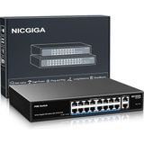 Nıcgıga 16 Bağlantı Noktalı Gigabit Poe Switch Yönetilmeyen, 16 Bağlantı Noktalı POE+@250W, 2 Gigabit Uplink Bağlantı Noktası, Nıcgıga 18 Bağlantı Noktalı Gigabit Ağ Ethernet Üzerinden Güç Anahtarı, V