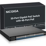 Nıcgıga 48 Bağlantı Noktalı IEEE802.3AF/AT POE+@400W ile Yönetilmeyen 48 Bağlantı Noktalı Gigabit Poe Switch, 2 x 1g Sfp, Nıcgıga 50 Bağlantı Noktalı Ethernet Üzerinden Ağ Gücü Anahtarı, Masaüstü/raf