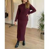 Niche Thread Tek Omuz Süveterli Triko Tesettür Elbise - Bordo - Standart