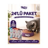 Nicky YETİŞKİN KEDİLER İÇİN ET PÜRESİ 85 GR X 24 ADET (KUZU ETLİ ET PÜRESİ 6 ADET+SOMONLU ET PÜRESİ 6 ADET+DANA ETLİ ET PÜRESİ 6 ADET+TAVUKLU ET PÜRESİ 6 ADET)