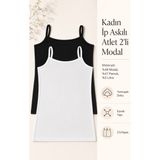 Nicoletta Kadın Atlet Ip Askılı 2 Li Paket Siyah-Beyaz Modal - XL