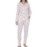 Nicoletta Kadın Düğmeli Pijama Takımı Uzun Kollu Cepli Kalpli Sevgililer Günü Beyaz, S
