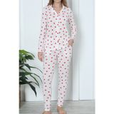 Nicoletta Kadın Düğmeli Pijama Takımı Uzun Kollu Cepli Kalpli Sevgililer Günü BEYAZ